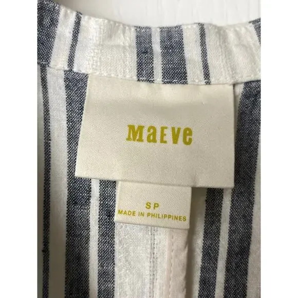 Maeve White/Gray Striped Linen Blend Sleeveless Hi Lo Dress Women's Size Small - Picture 2 of 6